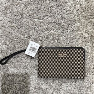 Coach Black and Tan Checkered Wristlet